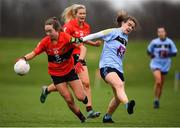 8 March 2019; Caoimhe Condon of UCC in action against Niamh Carr of UCD during the Gourmet Food Parlour O’Connor Cup Semi-Final match between University College Dublin and University College Cork at the GAA Centre of Excellence in Abbotstown, Dublin. Photo by David Fitzgerald/Sportsfile