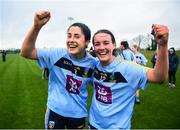 8 March 2019; Molly Lamb, left, and Lucy McCartan of UCD celebrate following the Gourmet Food Parlour O’Connor Cup Semi-Final match between University College Dublin and University College Cork at the GAA Centre of Excellence in Abbotstown, Dublin. Photo by David Fitzgerald/Sportsfile