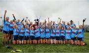 8 March 2019; NUIG players celebrate with the trophy following the Gourmet Food Parlour Donaghy Cup Final match between Galway Mayo Institute of Technology and Marino at TU Dublin Broombridge Sports Grounds in Dublin. Photo by Harry Murphy/Sportsfile