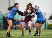 8 March 2019; Eilish O'Dowd of Marino in action against Isobel Flynn, left, and Shauna Hynes of NUIG during the Gourmet Food Parlour Donaghy Cup Final match between Galway Mayo Institute of Technology and Marino at TU Dublin Broombridge Sports Grounds in Dublin. Photo by Harry Murphy/Sportsfile