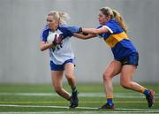 8 March 2019; Aishleen McGuinness of LYIT in action against Bronach McGovern of DKIT during the Gourmet Food Parlour Moynihan Cup Final match between Dundalk Institute of Technology and Letterkenny Institute of Technology at TU Dublin Broombridge Sports Grounds in Dublin. Photo by Harry Murphy/Sportsfile