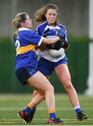 8 March 2019; Kathy Ward of LYIT in action against Bronach McGovern of DKIT during the Gourmet Food Parlour Moynihan Cup Final match between Dundalk Institute of Technology and Letterkenny Institute of Technology at TU Dublin Broombridge Sports Grounds in Dublin. Photo by Harry Murphy/Sportsfile