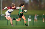 8 March 2019; Sarah Britton of QUB in action against Shauna Molloy of UL during the Gourmet Food Parlour O’Connor Cup Semi-Final match between University of Limerick and Queens University Belfast at the GAA Centre of Excellence in Abbotstown, Dublin. Photo by David Fitzgerald/Sportsfile