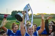 8 March 2019; Emma White of DKIT lifts the trophy following the Gourmet Food Parlour Moynihan Cup Final match between Dundalk Institute of Technology and Letterkenny Institute of Technology at TU Dublin Broombridge Sports Grounds in Dublin. Photo by Harry Murphy/Sportsfile