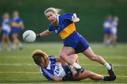 8 March 2019; Stacey Grimes of DKIT in action against Kathy Ward of LYIT during the Gourmet Food Parlour Moynihan Cup Final match between Dundalk Institute of Technology and Letterkenny Institute of Technology at TU Dublin Broombridge Sports Grounds in Dublin. Photo by Harry Murphy/Sportsfile