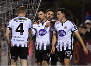 8 March 2019; Patrick Hoban of Dundalk, centre, is congratulated by team-mates, from left, Seán Hoare, Jordan Flores and Jamie McGrath, after scoring his side first goal during the SSE Airtricity League Premier Division match between Dundalk and Waterford at Oriel Park in Dundalk, Co Louth. Photo by Seb Daly/Sportsfile