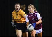 8 March 2019; Elaine Kelly of NUIG in action against Laoise McDermott of DCU during the Gourmet Food Parlour O'Connor Shield Final match between NUI Galway and Dublin City University at TU Dublin Broombridge Sports Grounds in Dublin. Photo by Harry Murphy/Sportsfile