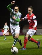 8 March 2019; Joey O'Brien of Shamrock Rovers in action against Ian Bermingham of St Patrick's Athletic during the SSE Airtricity League Premier Division match between St Patrick's Athletic and Shamrock Rovers at Richmond Park in Dublin. Photo by Stephen McCarthy/Sportsfile