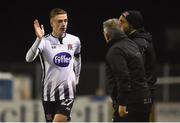 8 March 2019; Daniel Kelly of Dundalk high-fives Dundalk first team coach John Gill after scoring his side's third goal during the SSE Airtricity League Premier Division match between Dundalk and Waterford at Oriel Park in Dundalk, Louth. Photo by Ben McShane/Sportsfile