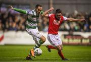 8 March 2019; James Doona of St Patrick's Athletic in action against Joey O'Brien of Shamrock Rovers during the SSE Airtricity League Premier Division match between St Patrick's Athletic and Shamrock Rovers at Richmond Park in Dublin. Photo by Stephen McCarthy/Sportsfile