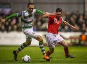 8 March 2019; James Doona of St Patrick's Athletic in action against Joey O'Brien of Shamrock Rovers during the SSE Airtricity League Premier Division match between St Patrick's Athletic and Shamrock Rovers at Richmond Park in Dublin. Photo by Stephen McCarthy/Sportsfile