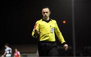 8 March 2019; Referee Neil Doyle removes an object thrown onto the pitch during the SSE Airtricity League Premier Division match between St Patrick's Athletic and Shamrock Rovers at Richmond Park in Dublin. Photo by Stephen McCarthy/Sportsfile