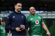 9 March 2019; Conor Murray, left, and captain Rory Best during the Ireland Rugby captain's run at the Aviva Stadium in Dublin. Photo by Ramsey Cardy/Sportsfile