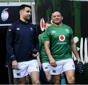 9 March 2019; Conor Murray, left, and captain Rory Best during the Ireland Rugby captain's run at the Aviva Stadium in Dublin. Photo by Ramsey Cardy/Sportsfile