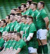 9 March 2019; The Ireland team during the squad photograph during the Ireland Rugby captain's run at the Aviva Stadium in Dublin. Photo by Ramsey Cardy/Sportsfile
