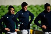 9 March 2019; Conor Murray, left, Jacob Stockdale, centre, and CJ Stander during the Ireland Rugby captain's run at the Aviva Stadium in Dublin. Photo by Ramsey Cardy/Sportsfile