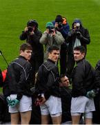 3 March 2019; Kildare players, from left, Kevin Feely, Mick O'Grady, Eoin Doyle, below, and David Hyland await the arrival of more team-mates for the squad photograph before the Allianz Football League Division 2 Round 5 match between Meath and Kildare at Páirc Táilteann, in Navan, Meath. Photo by Piaras Ó Mídheach/Sportsfile