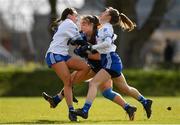 9 March 2019; Sheila Brady of Garda College in action against Melek Fagan, left, and Orla Martin, right, of TU Dublin during the Gourmet Food Parlour Lynch Cup Final between Garda College and Technological University Dublin at DIT Grangegorman, in Grangegorman, Dublin. Photo by Eóin Noonan/Sportsfile
