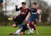 9 March 2019; Michael O'Keane of Bohemians is tackled by Cian McAllister of Sligo Rovers during the SSE Airtricity Under-19 National League match between Bohemians and Sligo Rovers at IT Blanchardstown in Blanchardstown, Dublin. Photo by Harry Murphy/Sportsfile