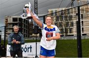 9 March 2019; Sarah McCAbe of TU Dublin lifting the cup after the Gourmet Food Parlour Lynch Cup Final between Garda College and Technological University Dublin at DIT Grangegorman, in Grangegorman, Dublin. Photo by Eóin Noonan/Sportsfile