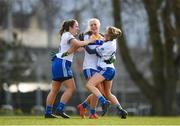 9 March 2019; Sarah McCabe, centre, of TU Dublin celebrates with Sarah McCabe, right, and Sarah Jane Hecker, right, after the Gourmet Food Parlour Lynch Cup Final between Garda College and Technological University Dublin at DIT Grangegorman, in Grangegorman, Dublin. Photo by Eóin Noonan/Sportsfile