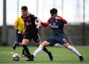 9 March 2019; Brandon Bermingham of Bohemians in action against Ryan Smith of Sligo Rovers during the SSE Airtricity Under-19 National League match between Bohemians and Sligo Rovers at IT Blanchardstown in Blanchardstown, Dublin. Photo by Harry Murphy/Sportsfile