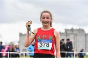 9 March 2019; Sarah Healy of Holy Child Killiney, Dublin, with her medal after finishing first in the Senior Girls event during the Irish Life Health All Ireland Schools Cross Country at Clongowes Wood College in Clane, Co Kildare. Photo by Piaras Ó Mídheach/Sportsfile