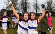 9 March 2019; Joanne Cregg, left, and Elaine Fitzpatrick of UL celebrate after the Gourmet Food Parlour O’Connor Cup Final between University of Limerick and University College Dublin at DIT Grangegorman, in Grangegorman, Dublin. Photo by Eóin Noonan/Sportsfile