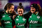 9 March 2019; Nichola Fryday, left, Deirbhile Nic a Bhaird, centre, and Fiona Reidy of Ireland ahead of the Women's Six Nations Rugby Championship match between Ireland and France at Energia Park in Donnybrook, Dublin. Photo by Ramsey Cardy/Sportsfile