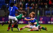 9 March 2019; Pauline Bourdon of France is tackled by Claire McLaughlin, left, and Ciara Griffin of Ireland during the Women's Six Nations Rugby Championship match between Ireland and France at Energia Park in Donnybrook, Dublin. Photo by Ramsey Cardy/Sportsfile