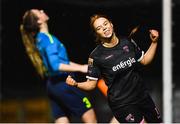 9 March 2019; Jenny Clifford of Wexford Youths celebrates after scoring her side's second goal during the Women's FAI National League match between Wexford Youths and DLR Waves at Ferrycarrig Park in Wexford. Photo by Harry Murphy/Sportsfile