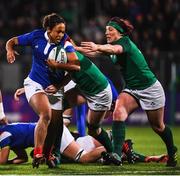 9 March 2019; Mailys Traore of France is tackled by Lindsay Peat of Ireland during the Women's Six Nations Rugby Championship match between Ireland and France at Energia Park in Donnybrook, Dublin. Photo by Ramsey Cardy/Sportsfile