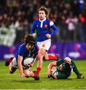 9 March 2019; Celine Ferer of France in action against Lindsay Peat of Ireland during the Women's Six Nations Rugby Championship match between Ireland and France at Energia Park in Donnybrook, Dublin. Photo by Ramsey Cardy/Sportsfile