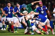 8 March 2019; Ryan Baird of Ireland is tackled by Gautheir Maravat and Maxence Lemardelet of France during the U20 Six Nations Rugby Championship match between Ireland and France at Irish Independent Park in Cork. Photo by Matt Browne/Sportsfile