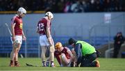 10 March 2019; Niall Mitchell of Westmeath receives medical attention during the Allianz Hurling League Division 2A Final match between Westmeath and Kerry at Cusack Park in Ennis, Clare. Photo by Sam Barnes/Sportsfile