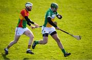 10 March 2019; Joe Regan of Offaly in action against Paul Doyle of Carlow during the Allianz Hurling League Division 1B Relegation Play-off match between Offaly and Carlow at Bord na Móna O'Connor Park in Tullamore, Offaly. Photo by Eóin Noonan/Sportsfile