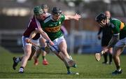10 March 2019; Bryan Murphy of Kerry in action against Darragh Clinton of Westmeath during the Allianz Hurling League Division 2A Final match between Westmeath and Kerry at Cusack Park in Ennis, Clare. Photo by Sam Barnes/Sportsfile