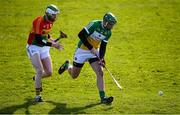 10 March 2019; Joe Regan of Offaly in action against Paul Doyle of Carlow during the Allianz Hurling League Division 1B Relegation Play-off match between Offaly and Carlow at Bord na Móna O'Connor Park in Tullamore, Offaly. Photo by Eóin Noonan/Sportsfile