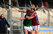 10 March 2019; Fionán MacKessy of Kerry in action against Joey Boyle of Westmeath during the Allianz Hurling League Division 2A Final match between Westmeath and Kerry at Cusack Park in Ennis, Clare. Photo by Sam Barnes/Sportsfile