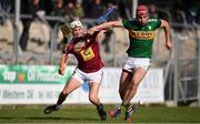 10 March 2019; Fionán MacKessy of Kerry in action against Joey Boyle of Westmeath during the Allianz Hurling League Division 2A Final match between Westmeath and Kerry at Cusack Park in Ennis, Clare. Photo by Sam Barnes/Sportsfile