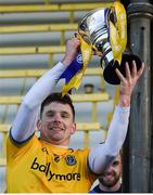 10 March 2019; Eamon Flanagan of Roscommon lifts the cup following the Allianz Hurling League Division 3A Final match between Roscommon and Armagh at Páirc Tailteann in Navan, Meath. Photo by Tom Beary/Sportsfile