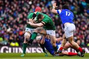 10 March 2019; Cian Healy of Ireland is tackled by Dorian Aldegheri, left, and Etienne Falgoux of France during the Guinness Six Nations Rugby Championship match between Ireland and France at the Aviva Stadium in Dublin. Photo by Brendan Moran/Sportsfile