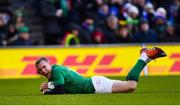 10 March 2019; Keith Earls of Ireland celebrates after scoring his side's fourth try during the Guinness Six Nations Rugby Championship match between Ireland and France at the Aviva Stadium in Dublin. Photo by Ramsey Cardy/Sportsfile