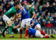 10 March 2019; Antoine Dupont of France is tackled high by Jack Conan of Ireland during the Guinness Six Nations Rugby Championship match between Ireland and France at the Aviva Stadium in Dublin. Photo by John Dickson/Sportsfile