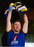 10 March 2019; Warren Kavanagh of Wicklow lifts the cup following the Allianz Hurling League Division 2B Final match between Derry and Wicklow at Páirc Grattan in Inniskeen, Monaghan. Photo by Philip Fitzpatrick/Sportsfile