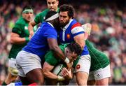 10 March 2019; James Ryan of Ireland is tackled by Demba Bamba, left, and Etienne Falgoux of France during the Guinness Six Nations Rugby Championship match between Ireland and France at the Aviva Stadium in Dublin. Photo by Brendan Moran/Sportsfile