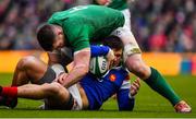 10 March 2019; Peter O’Mahony of Ireland goes in to steal the ball from Thomas Ramos of France during the Guinness Six Nations Rugby Championship match between Ireland and France at the Aviva Stadium in Dublin. Photo by Brendan Moran/Sportsfile