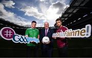 11 March 2019; Uachtarán Chumann Lúthchleas Gael John Horan with Limerick hurler Declan Hannon, left, and Galway footballer Paul Conroy, right, during the Do Chlub, Do Chontae – Cuir Ort An Fáinne photocall at Croke Park in Dublin. Photo by Stephen McCarthy/Sportsfile