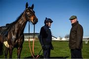 11 March 2019; Jockey Ruby Walsh talks to trainer Willie Mullins with horse Benie Des Dieux on the gallops ahead of the Cheltenham Racing Festival at Prestbury Park in Cheltenham, England. Photo by David Fitzgerald/Sportsfile