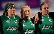9 March 2019; Claire McLaughlin, left, Kathryn Dane, centre, and Nicole Fowley of Ireland during the Women's Six Nations Rugby Championship match between Ireland and France at Energia Park in Donnybrook, Dublin. Photo by Ramsey Cardy/Sportsfile